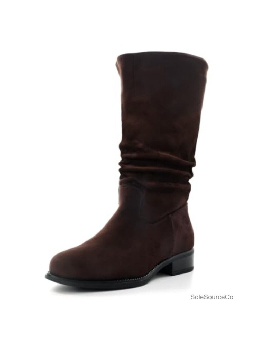 Slouchy Mid Calf Flat Boots Women Pull On Round Toe Side Zip Faux Suede
